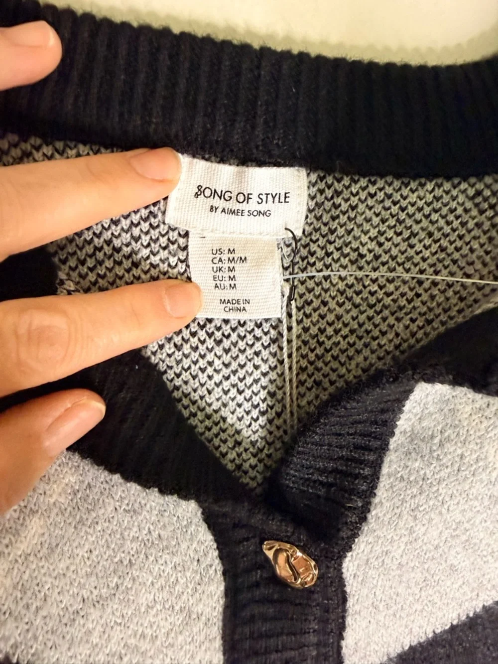 Song of Style Black & Gray Argyle Button Cardigan - Picture 2 of 9